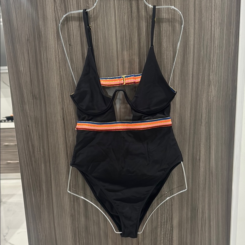 Lovers + Friends Black One Piece Swimsuit with Orange Stripe